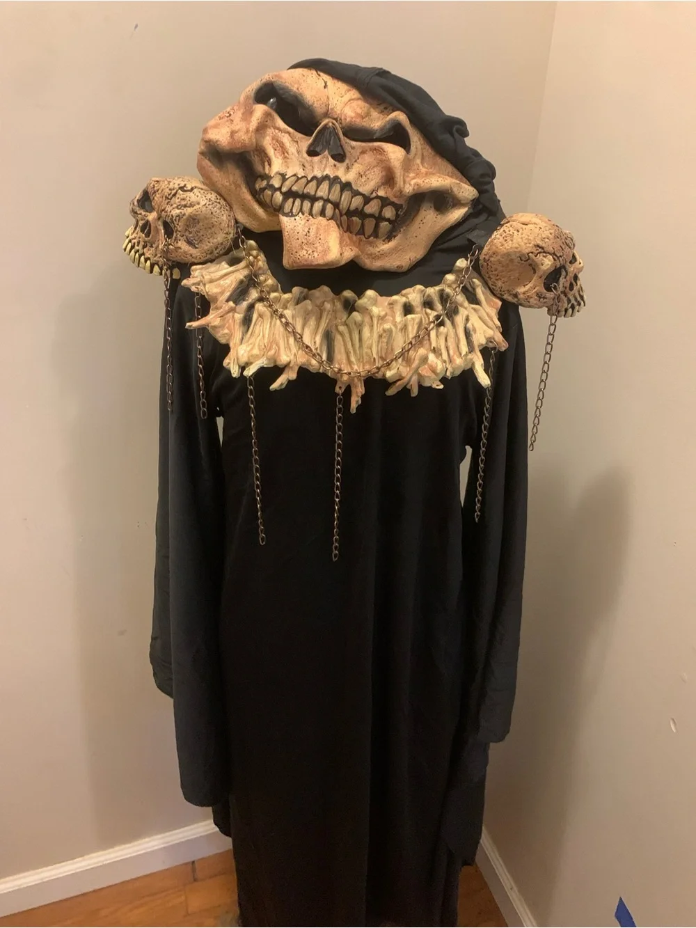 California Costumes Black Hooded Demon Skeleton Costume with Bone Mask